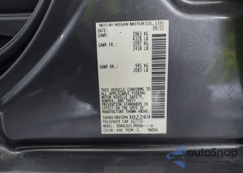 2023 Nissan Altima S Fwd из США, поврежденный, VIN 1N4BL4BV3PN302269